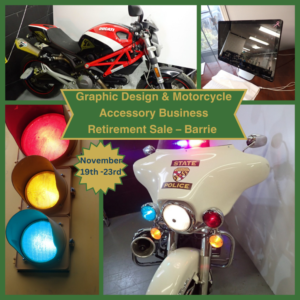Graphic Design & Motorcycle Accessory Business Retirement Sale – Barrie