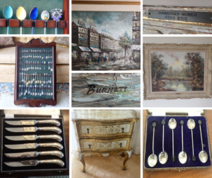 Collage of pictures for items for sale at estate of Ray Boutcher auction