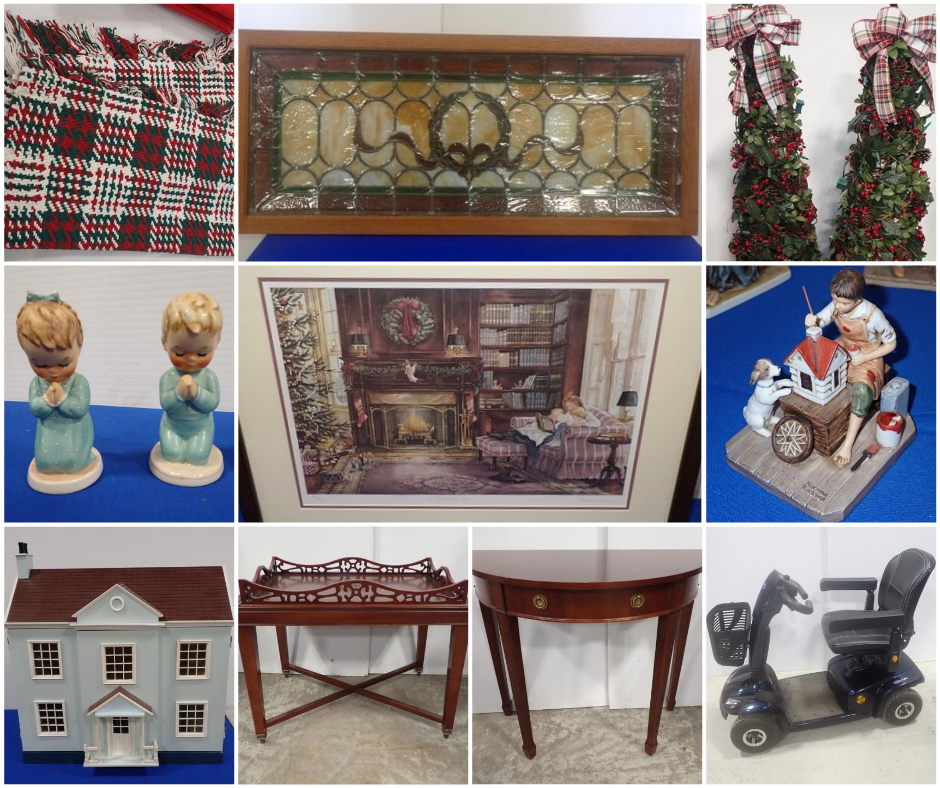 Collage of the items up for bid in the Snyder Home & Holiday Treasures Auction